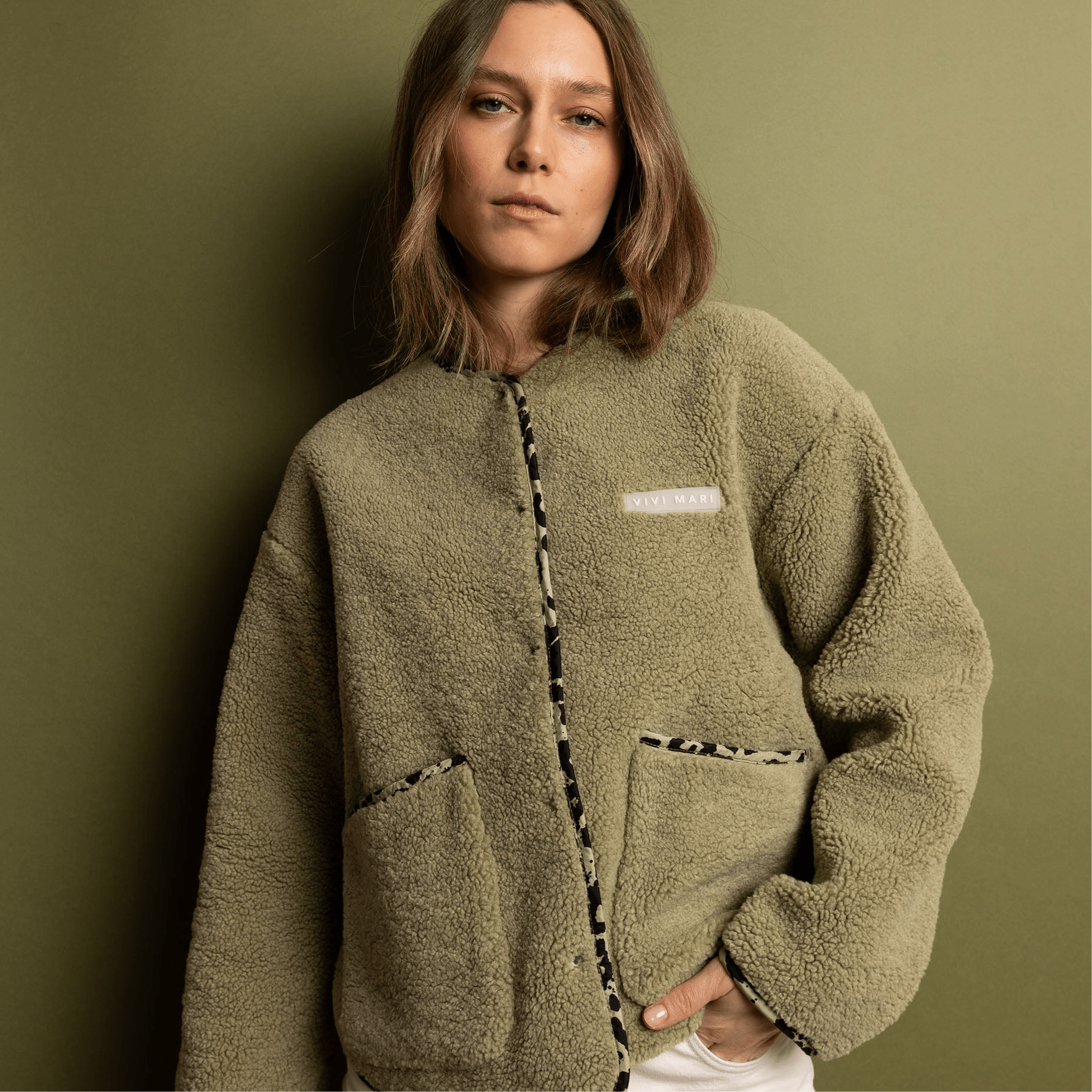 Teddy Fleece Jacket - pale olive - VIVI MARI