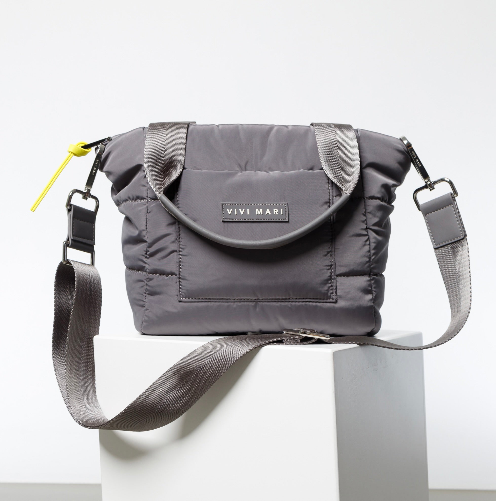 padded tote bag small + strap basic woven slim - taupe - VIVI MARI