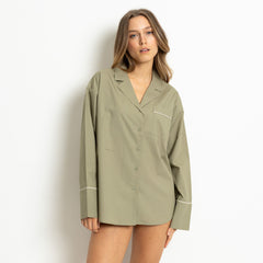 Pyjama Shirt long sleeve - solid pale olive - VIVI MARI