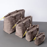 padded tote bag small + strap basic woven slim - dark mushroom