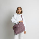 padded tote bag medium + strap basic woven slim - ash plum