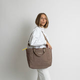 padded tote bag medium + strap basic woven slim - dark mushroom