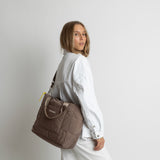 padded tote bag medium + strap basic woven slim - dark mushroom