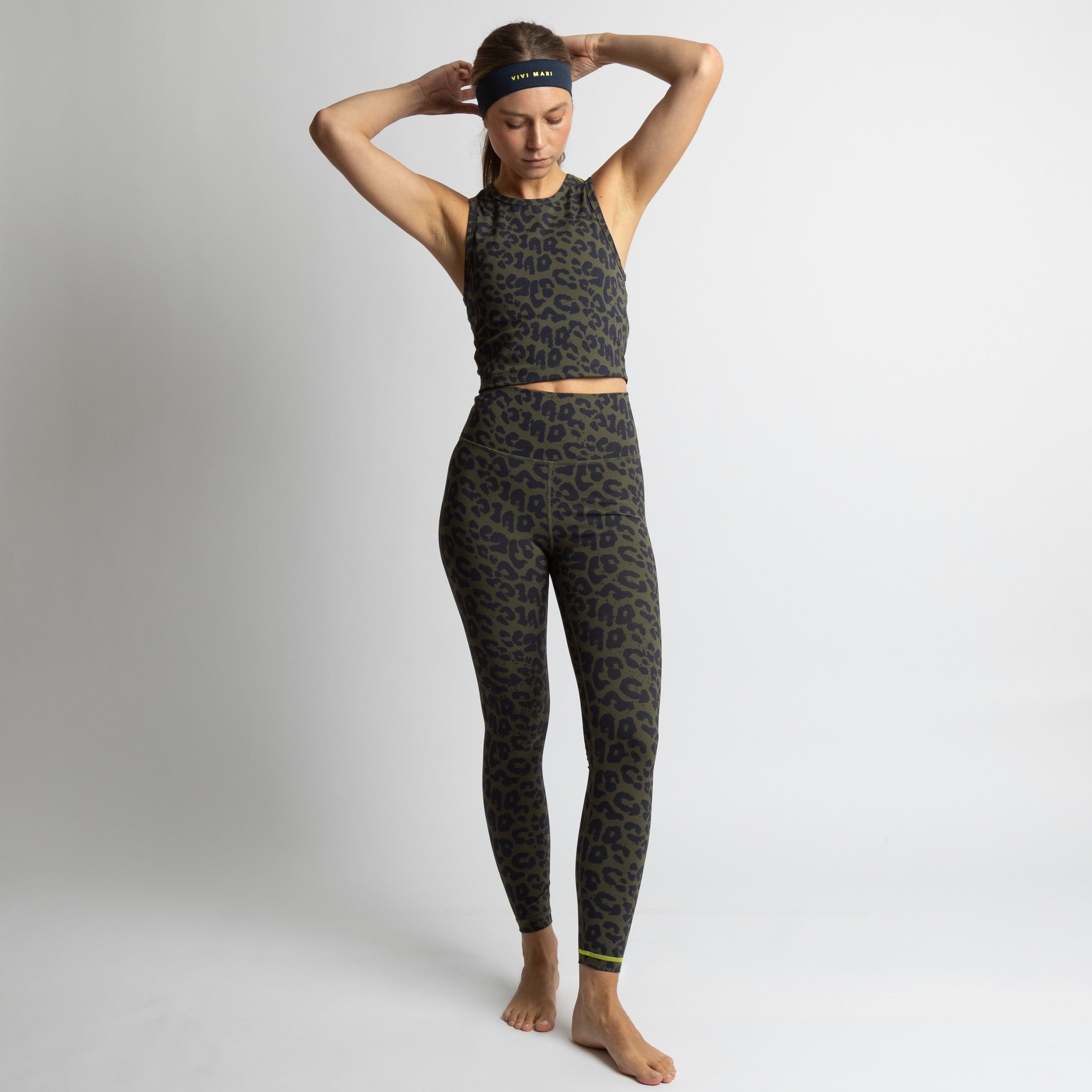 Activewear Top cropped leo splashes navy/olive - VIVI MARI