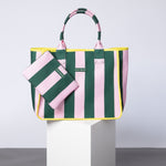 Carry All Bag - bold stripes green/rosé - VIVI MARI