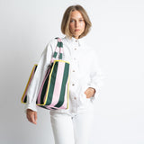 Carry All Bag - bold stripes green/rosé - VIVI MARI