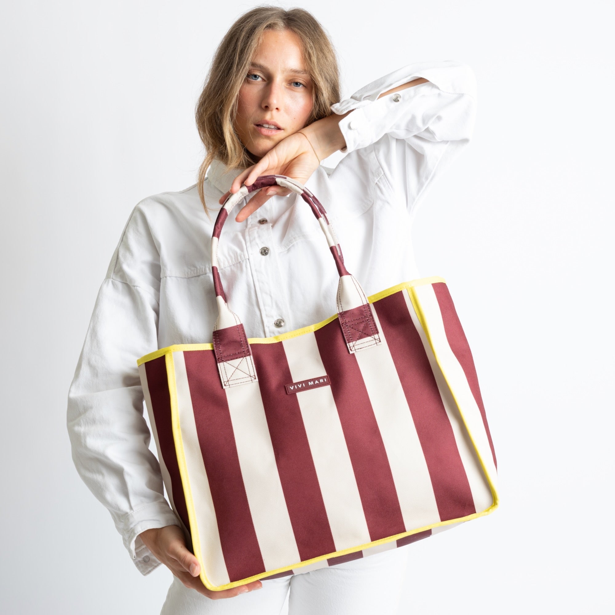 Carry All Bag - bold stripes wine red/sand - VIVI MARI