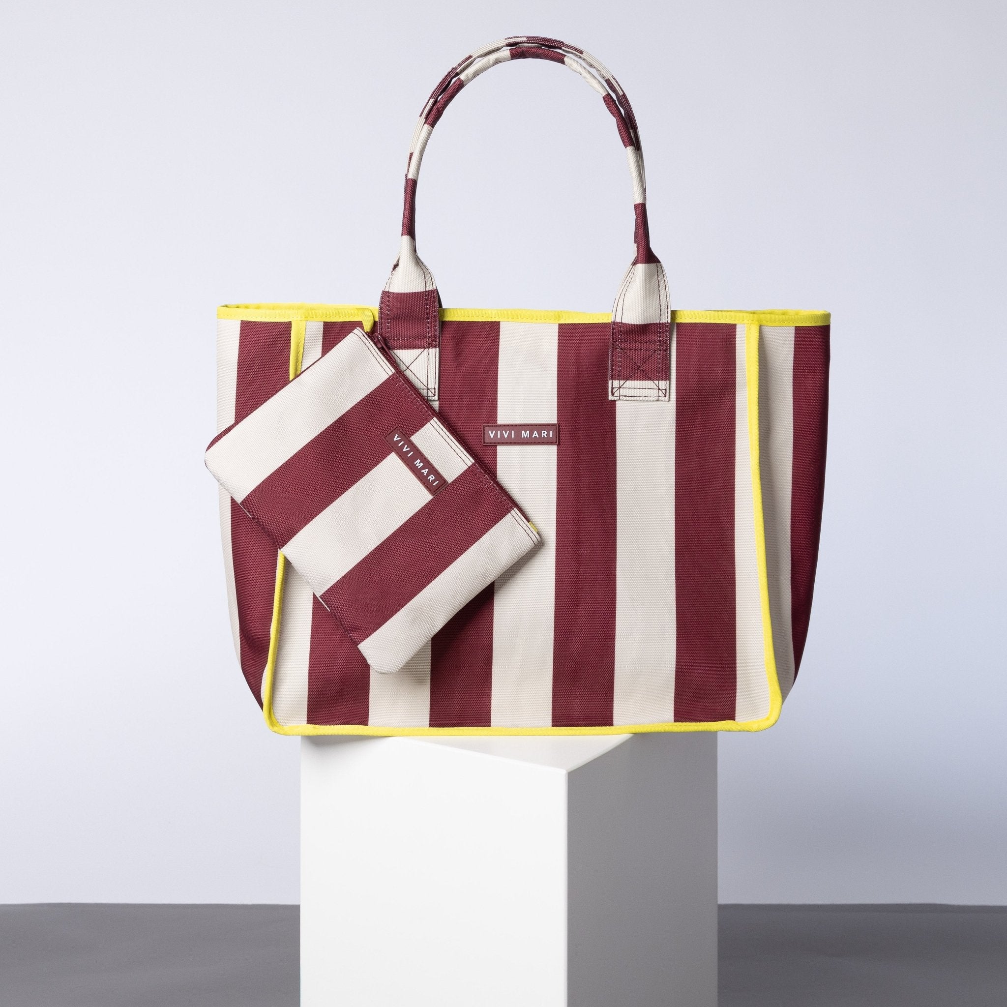 Carry All Bag - bold stripes wine red/sand - VIVI MARI