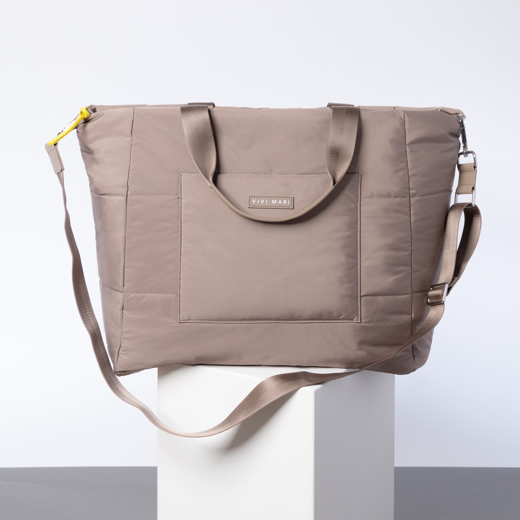 padded tote bag large + strap basic woven slim - dark mushroom - VIVI MARI