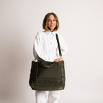 padded tote bag large + strap basic woven slim - olive - VIVI MARI