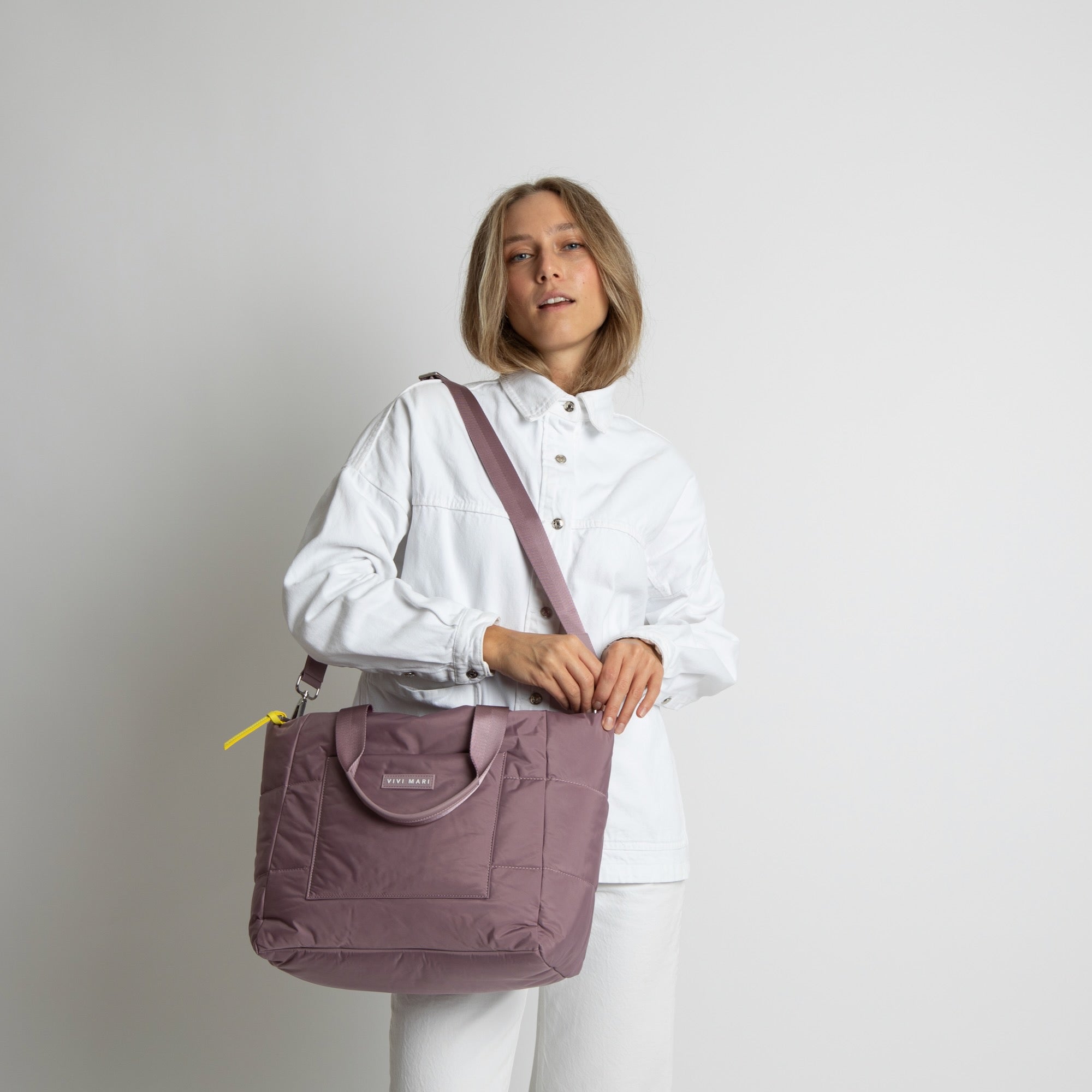 padded tote bag medium + strap basic woven slim - ash plum - VIVI MARI