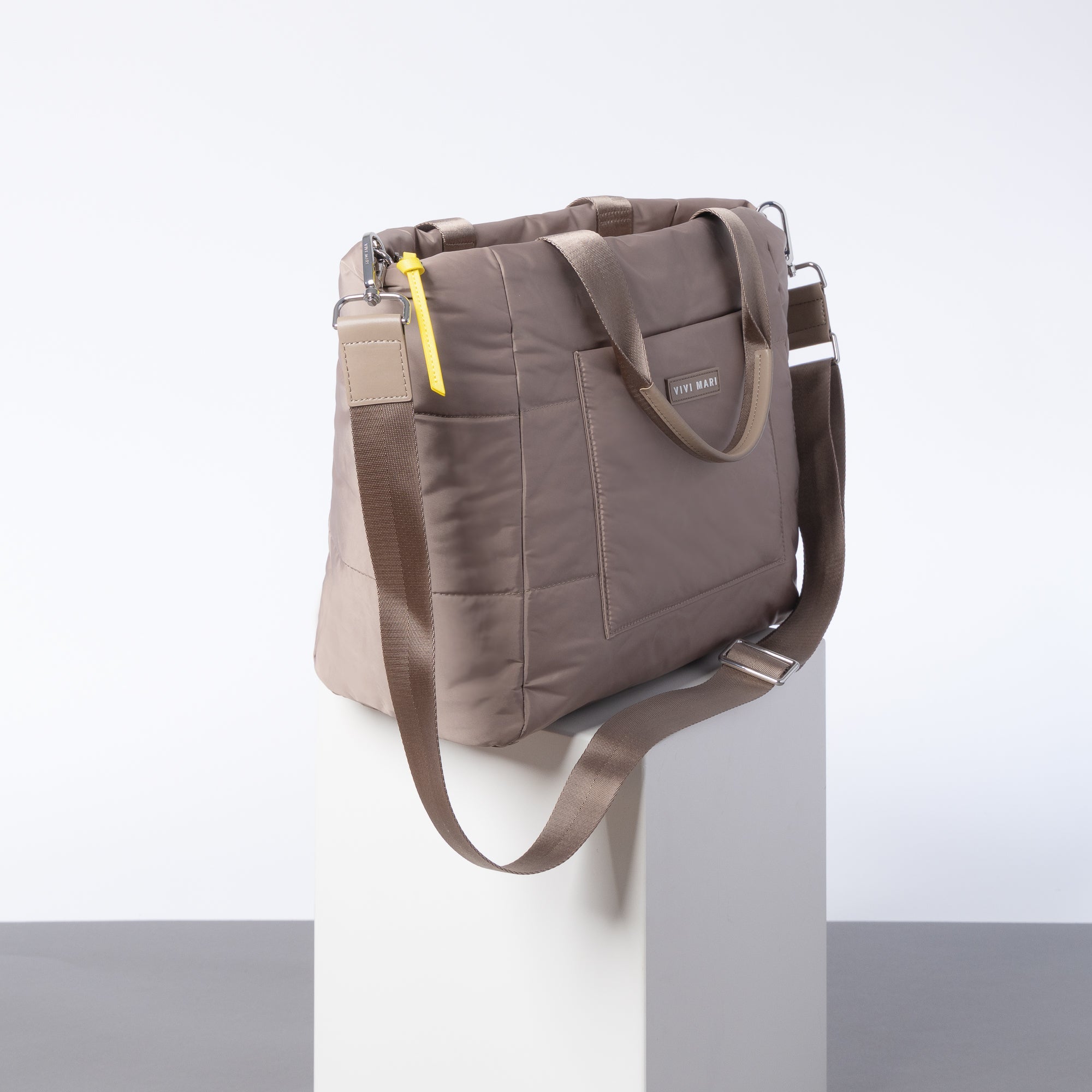 padded tote bag medium + strap basic woven slim - dark mushroom - VIVI MARI