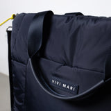 padded tote bag medium + strap basic woven slim - navy - VIVI MARI