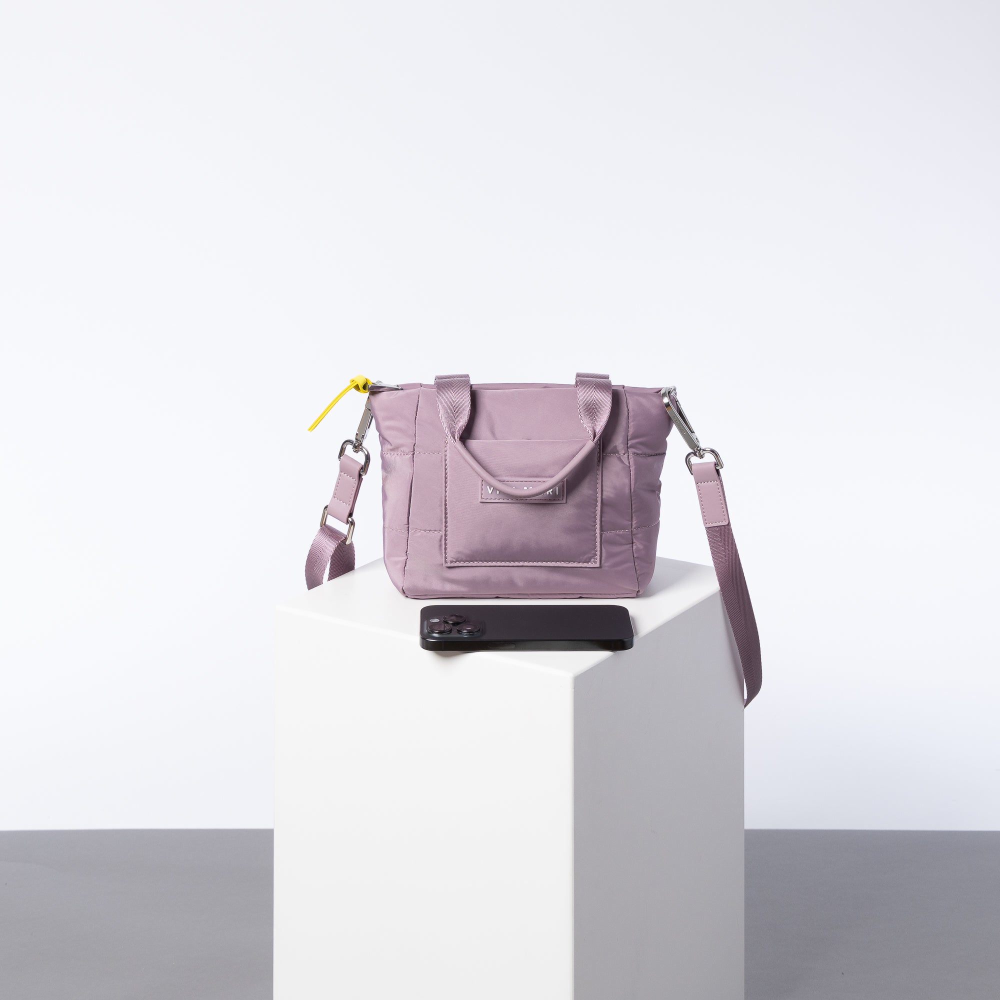 padded tote bag mini + strap basic woven slim - ash plum - VIVI MARI