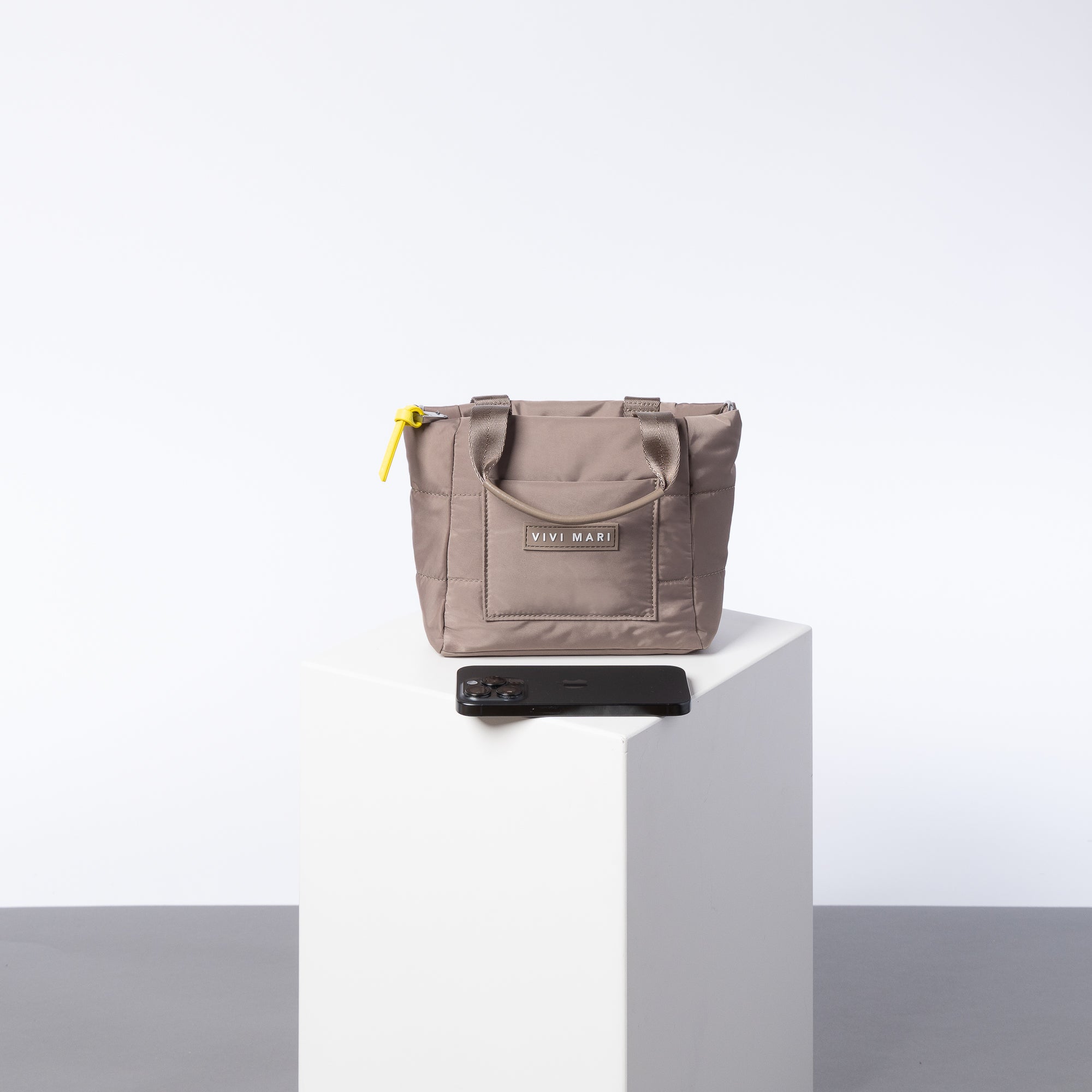 padded tote bag mini + strap basic woven slim - dark mushroom - VIVI MARI