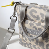 padded tote bag mini + strap basic woven slim - leo splashes grey/sand - VIVI MARI