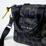 padded tote bag mini + strap basic woven slim - leo splashes navy/olive - VIVI MARI