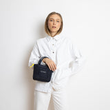 padded tote bag mini + strap basic woven slim - navy - VIVI MARI