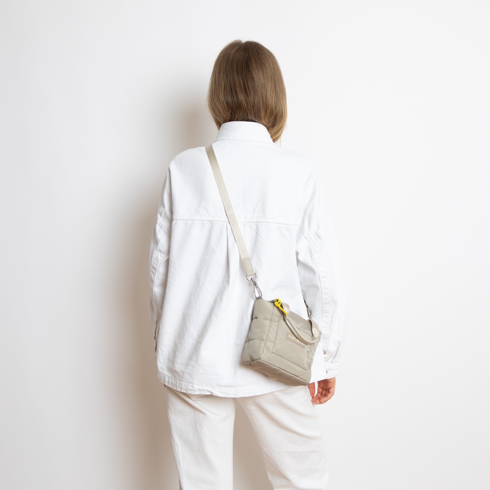 padded tote bag mini + strap basic woven slim - stone - VIVI MARI