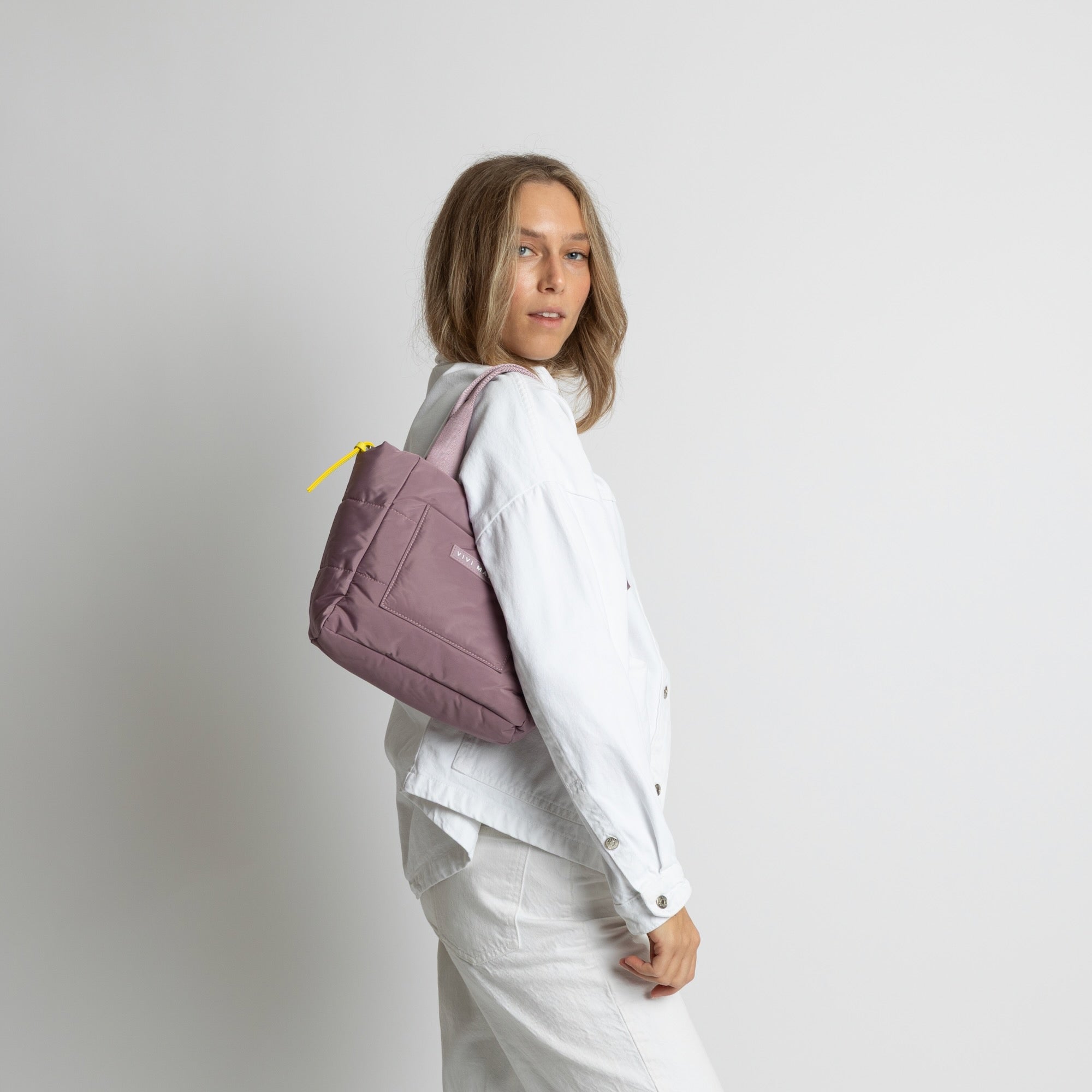 padded tote bag small + strap basic woven slim - ash plum - VIVI MARI