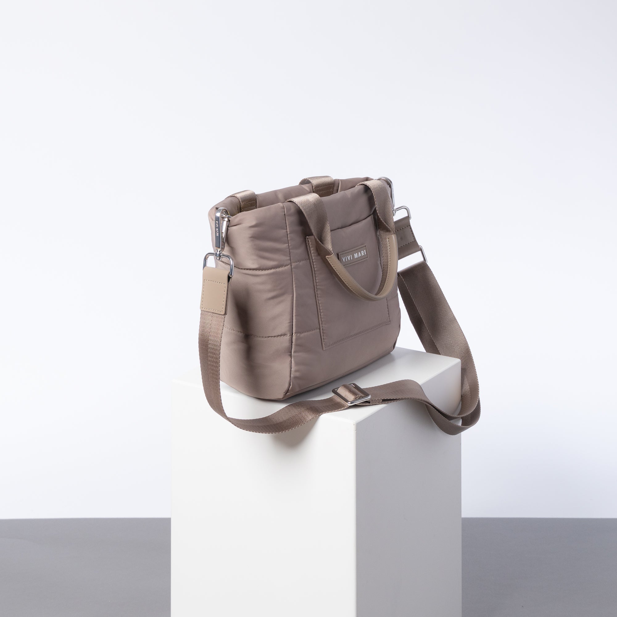 padded tote bag small + strap basic woven slim - dark mushroom - VIVI MARI