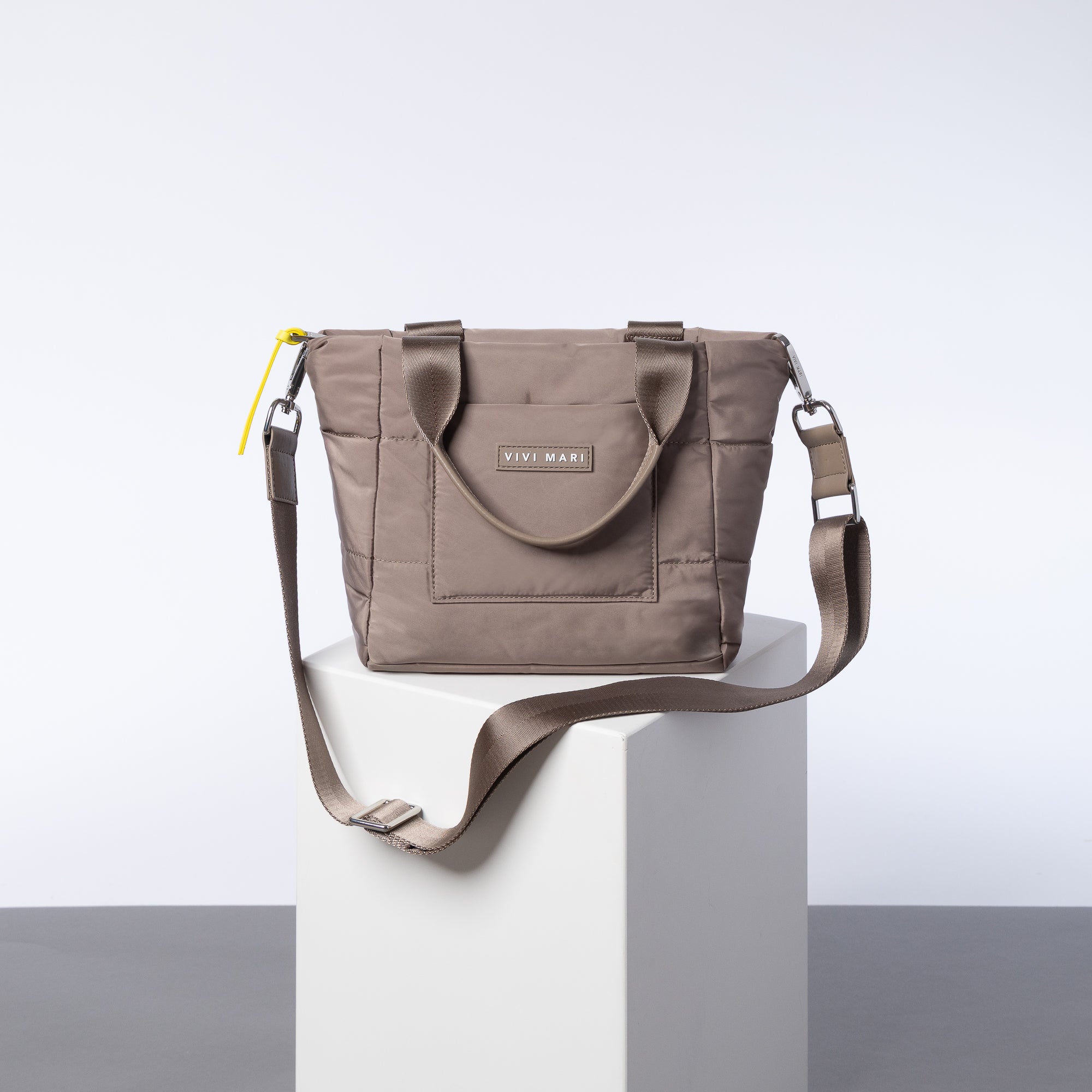 padded tote bag small + strap basic woven slim - dark mushroom - VIVI MARI