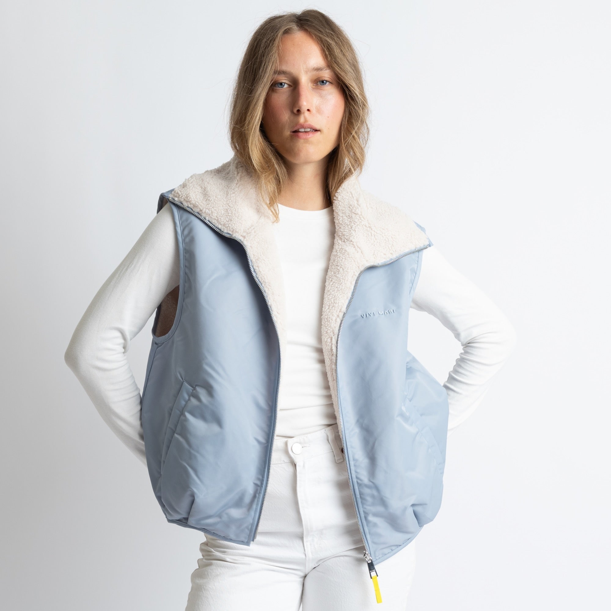Reversible Bomber Vest - ash blue/sand - VIVI MARI
