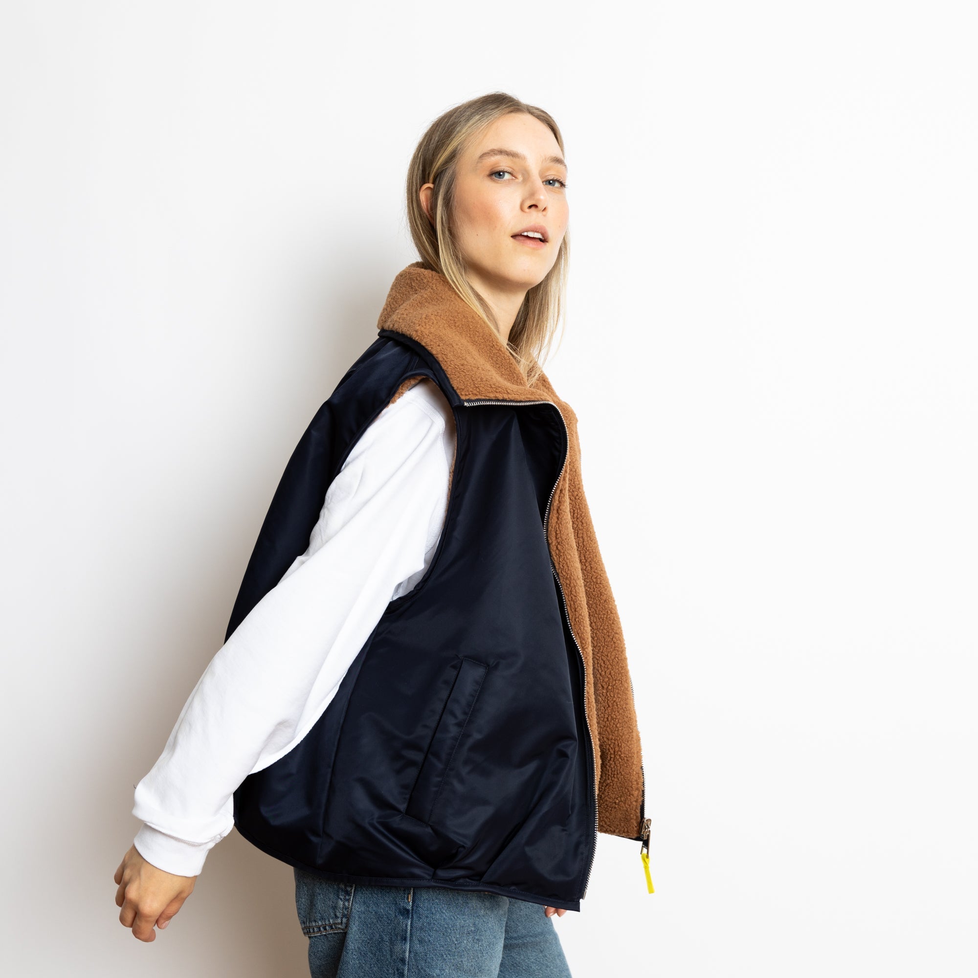 Reversible Bomber Vest - navy/caramel - VIVI MARI