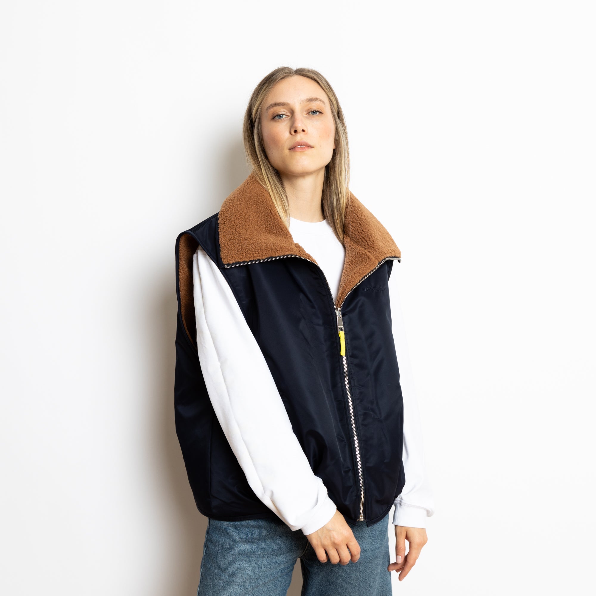 Reversible Bomber Vest - navy/caramel - VIVI MARI