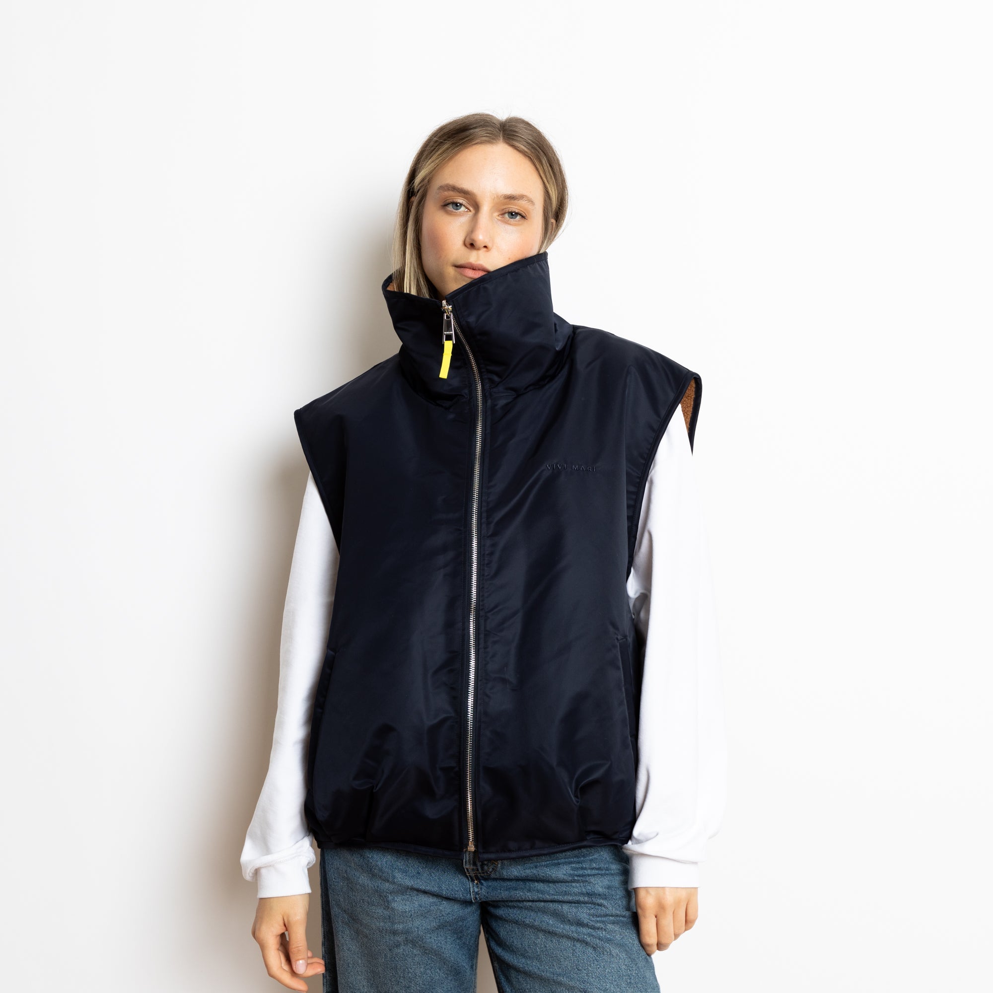 Reversible Bomber Vest - navy/caramel - VIVI MARI