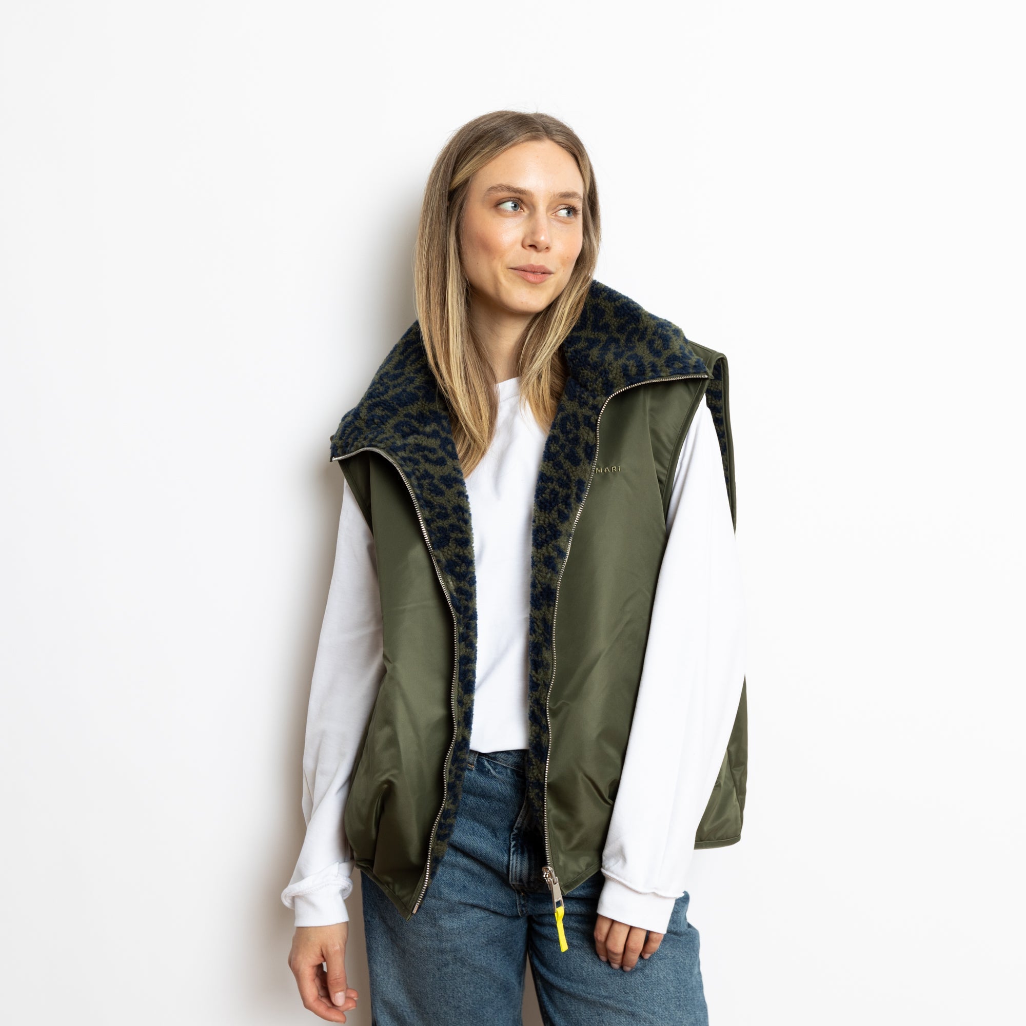 Reversible Bomber Vest - olive/leo navy - olive - VIVI MARI