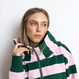 Sweat Jacket hoodie - bold stripes green/rosé - VIVI MARI