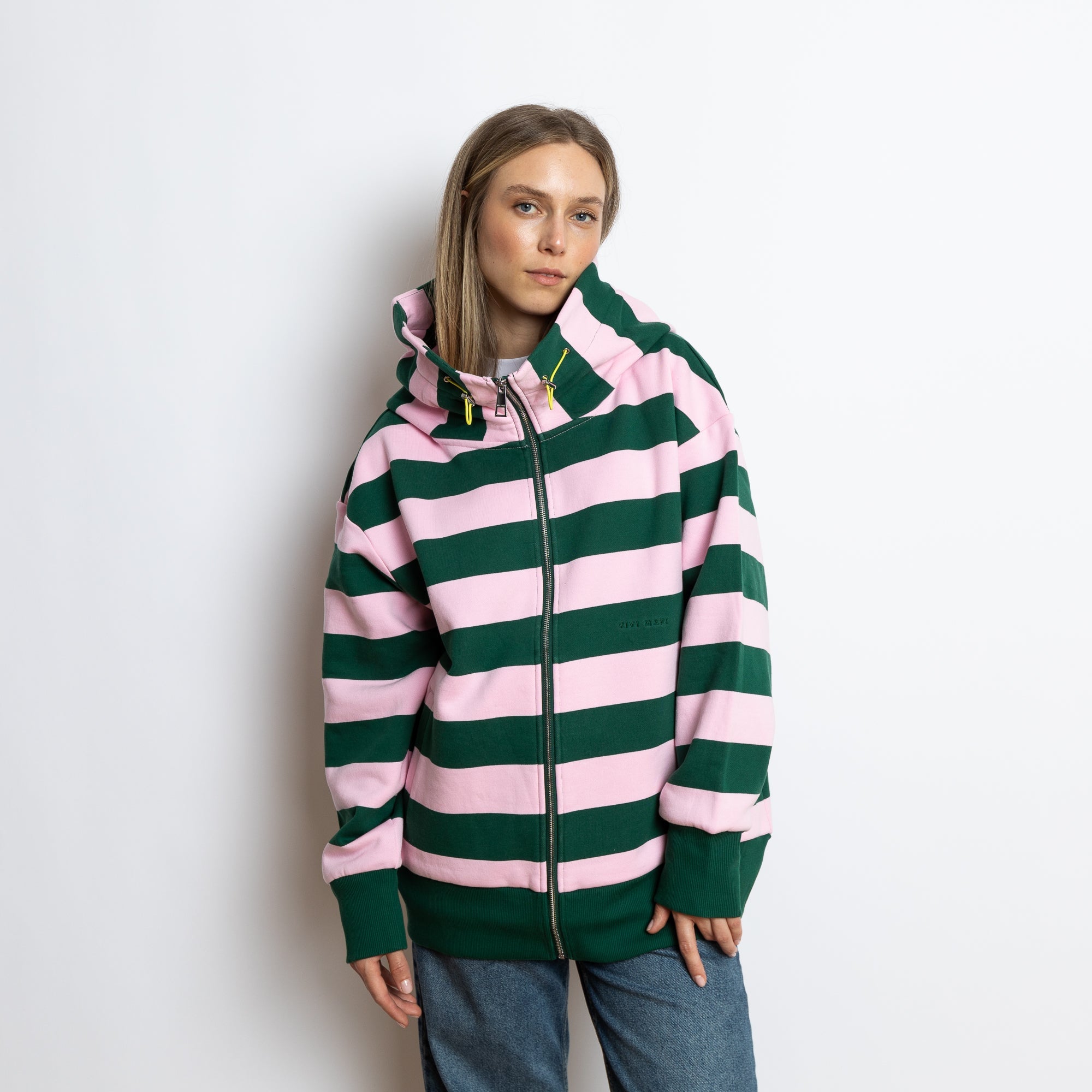 Sweat Jacket hoodie - bold stripes green/rosé - VIVI MARI