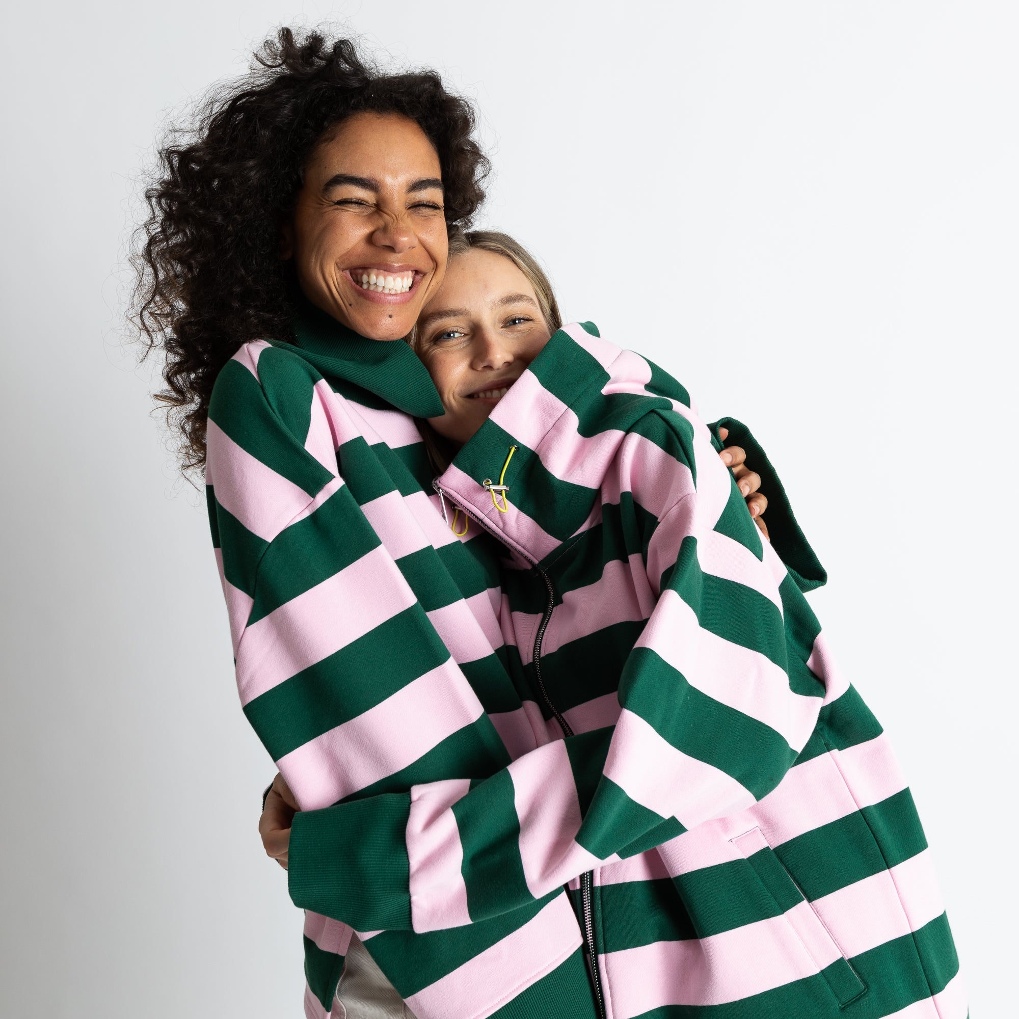 Sweat Jacket hoodie - bold stripes green/rosé - VIVI MARI