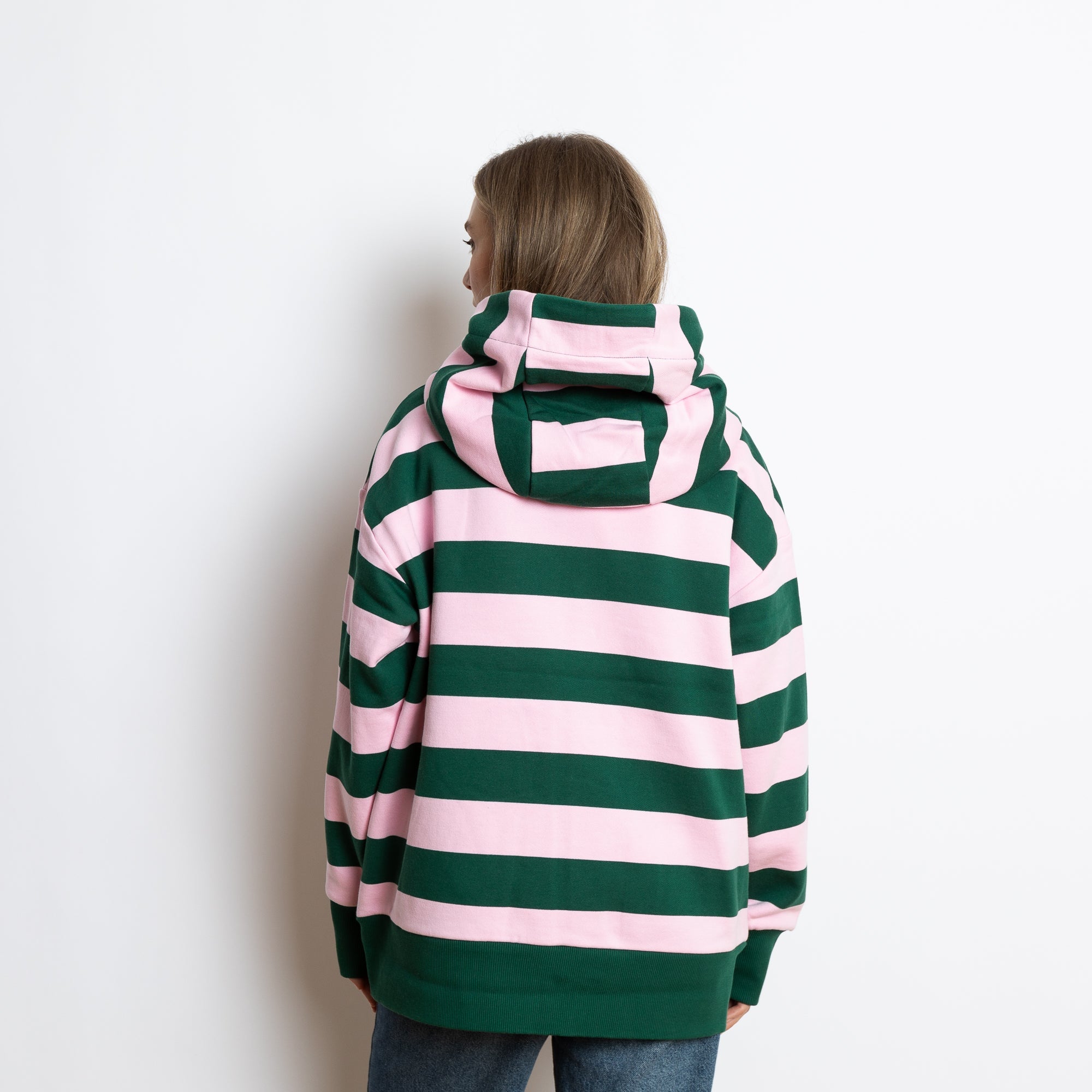 Sweat Jacket hoodie - bold stripes green/rosé - VIVI MARI