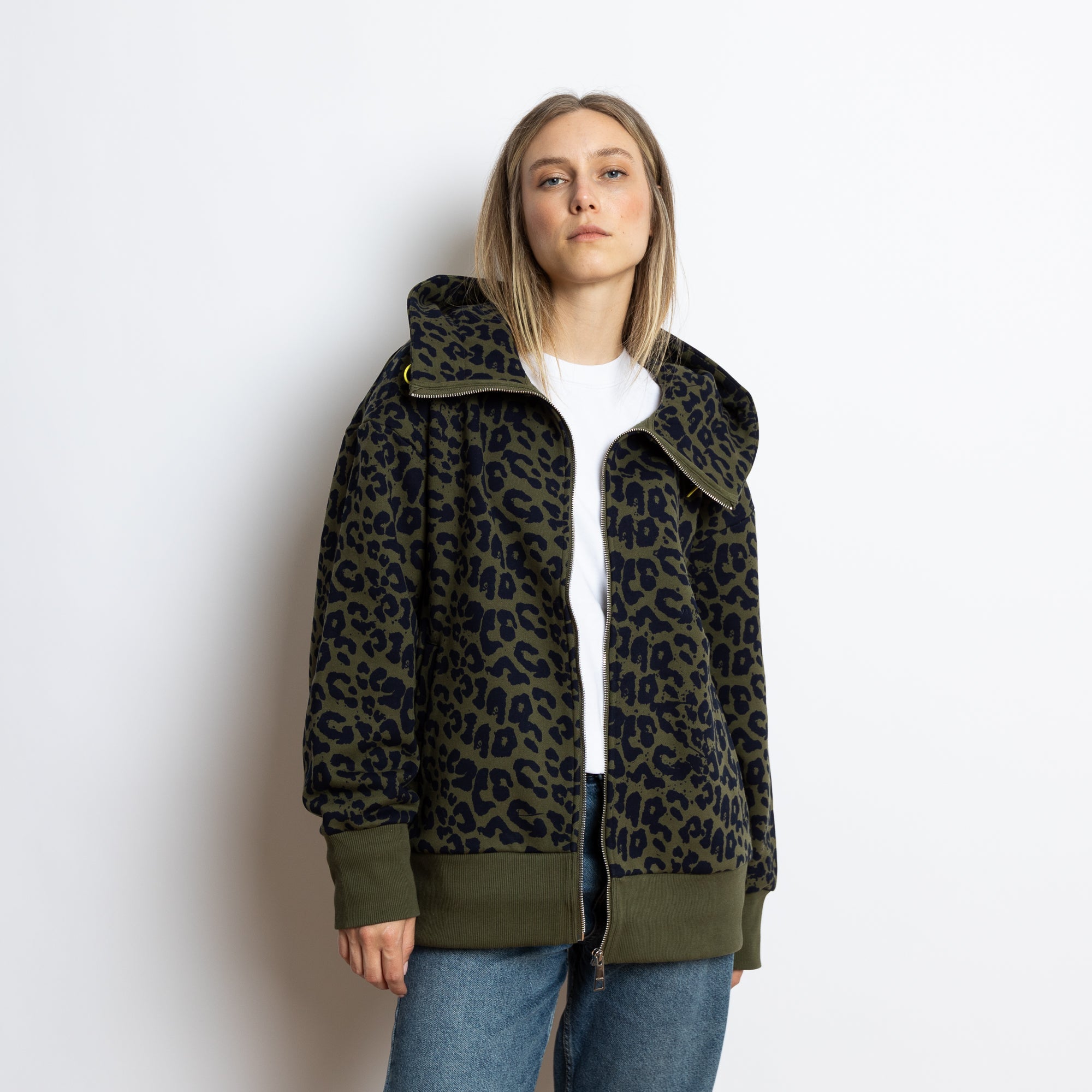 Sweat Jacket hoodie - leo splashes navy/olive - VIVI MARI