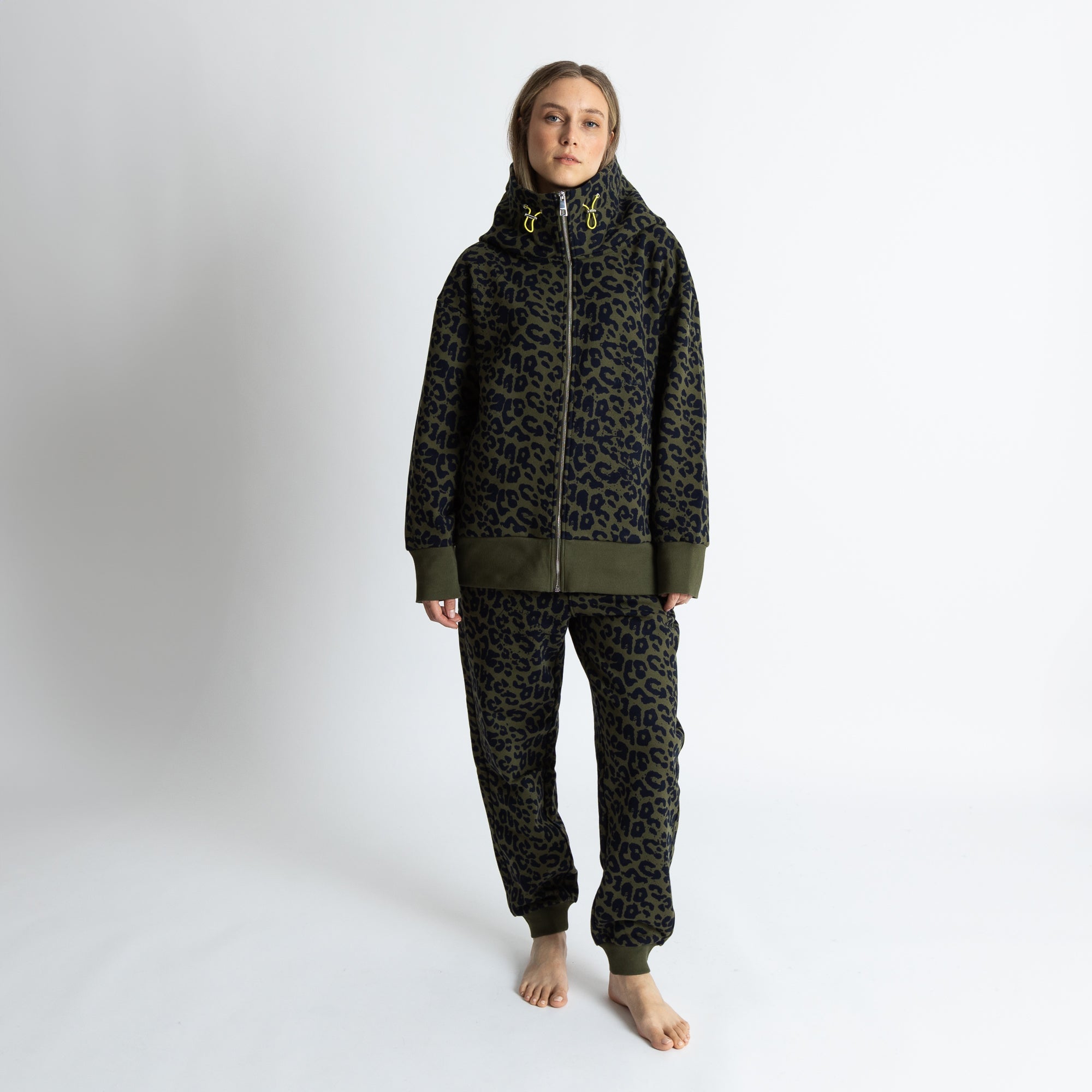 Sweat Jacket hoodie - leo splashes navy/olive - VIVI MARI