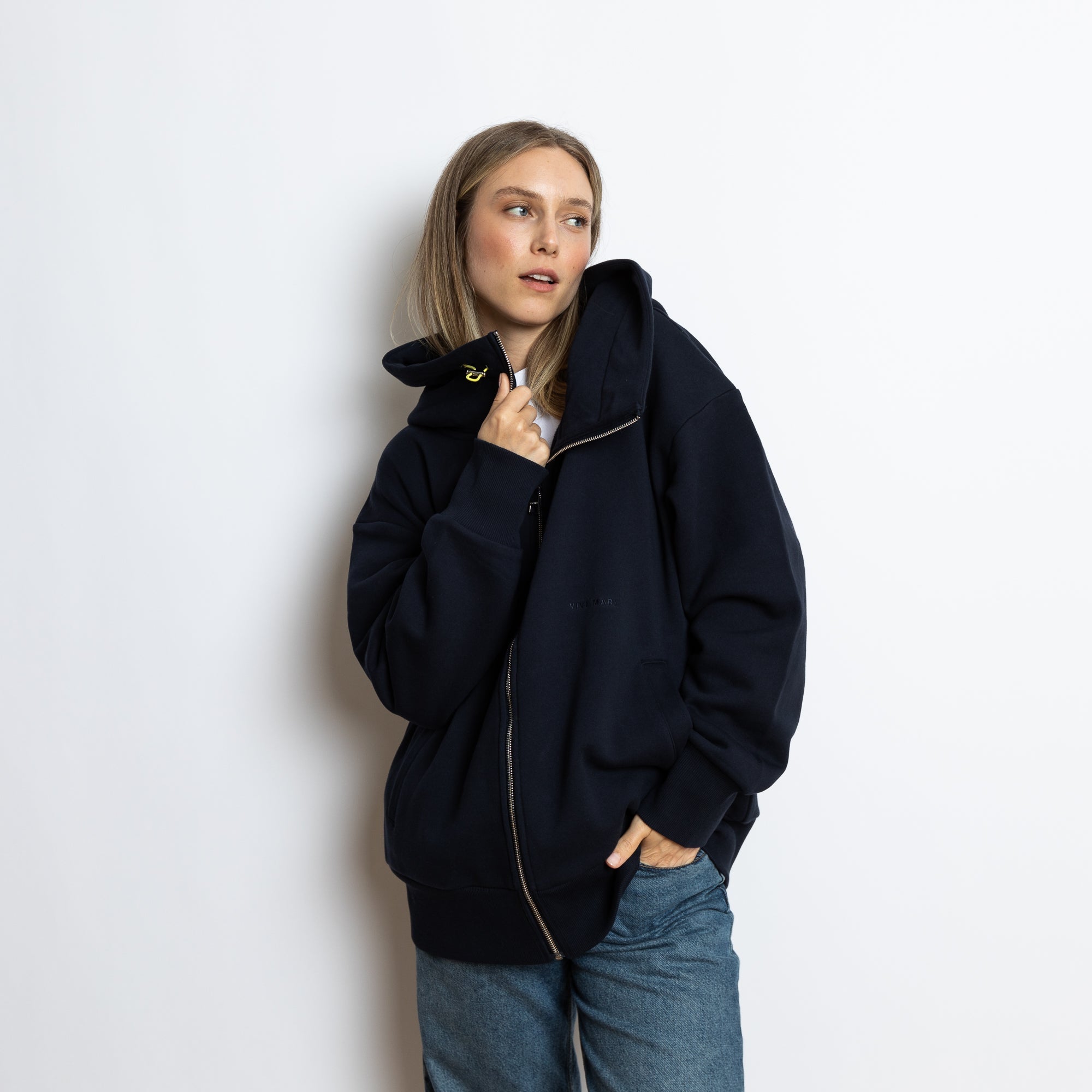 Sweat Jacket hoodie - solid navy - VIVI MARI