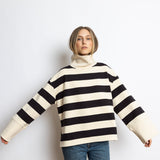 Sweatshirt turtle neck - bold stripes black/sand - VIVI MARI