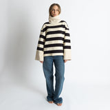 Sweatshirt turtle neck - bold stripes black/sand - VIVI MARI