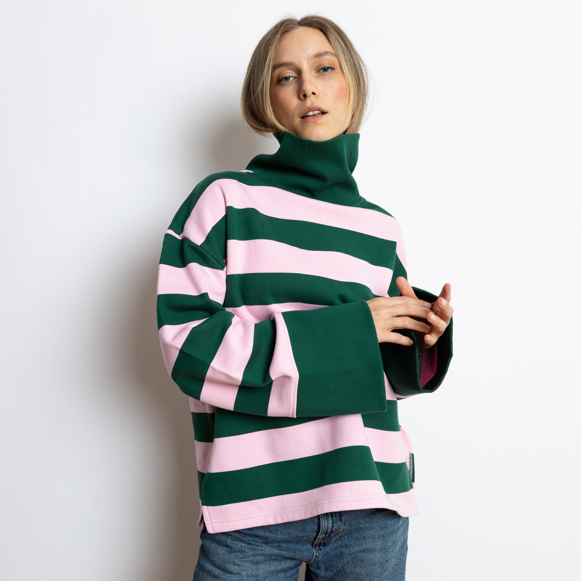 Sweatshirt turtle neck - bold stripes green/rosé - VIVI MARI