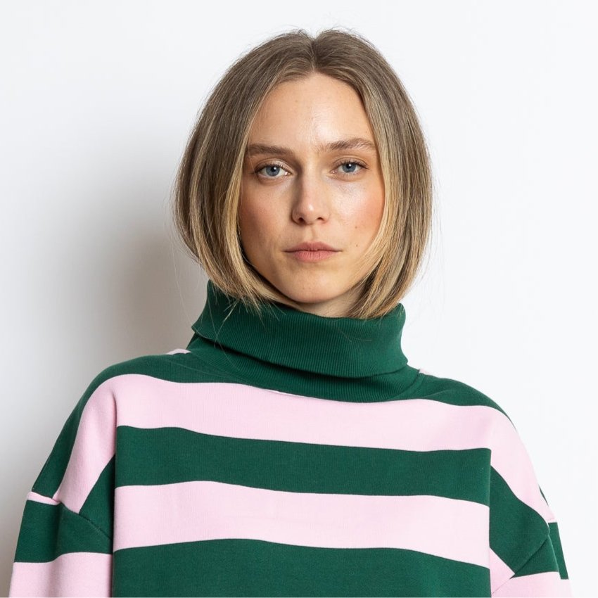 Sweatshirt turtle neck - bold stripes green/rosé - VIVI MARI