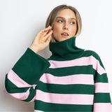 Sweatshirt turtle neck - bold stripes green/rosé - VIVI MARI