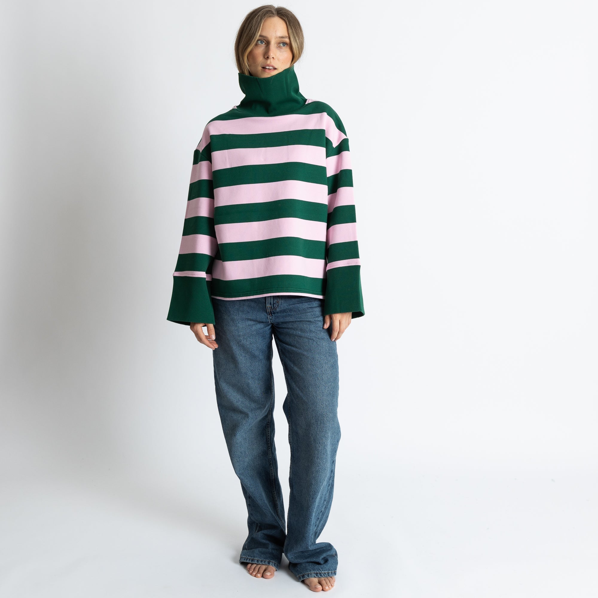 Sweatshirt turtle neck - bold stripes green/rosé - VIVI MARI