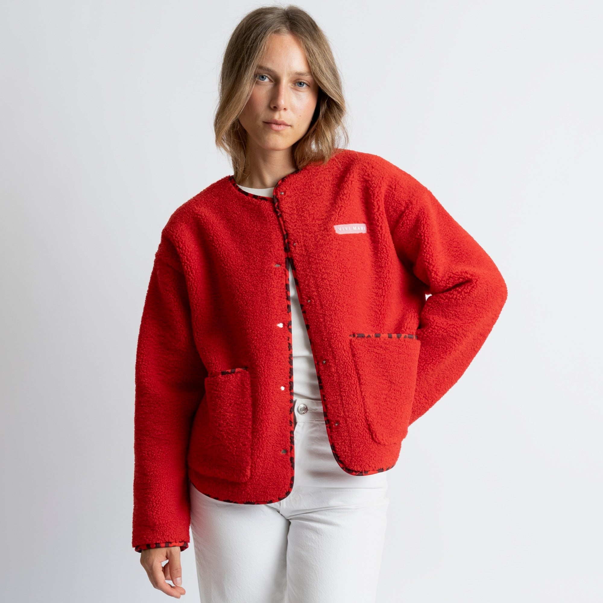 Teddy Fleece Jacket - true red - VIVI MARI