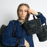 Teddy Tote Bag large + strap basic woven slim - leo splashes navy/olive - VIVI MARI