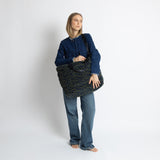 Teddy Tote Bag large + strap basic woven slim - leo splashes navy/olive - VIVI MARI