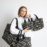 Teddy Tote Bag medium + strap basic woven slim - leo splashes black/sand - VIVI MARI