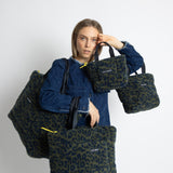 Teddy Tote Bag medium + strap basic woven slim - leo splashes navy/olive - VIVI MARI