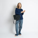 Teddy Tote Bag small + strap basic woven slim - leo splashes navy/olive - VIVI MARI